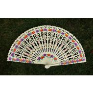 wachlarz hiszpański drewniany motyw PERSKI malowany ażur 21,5 cm - PRZECENA - budyniowy - wachlarz1500_drewniany_azur_1-o_str_malowany_motyw_perski_21,5cm_kolor_budyniowy.jpg