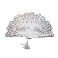 wachlarz hiszpański drewniany 22 cm La Coruña ŚLUBNY - wachlarz7925_drewniany_ozdobnie_wyciety_la_coruna_22,5cm_bialy_ze_zloto-srebrno-brazowa_aplikacja_bis3.jpg